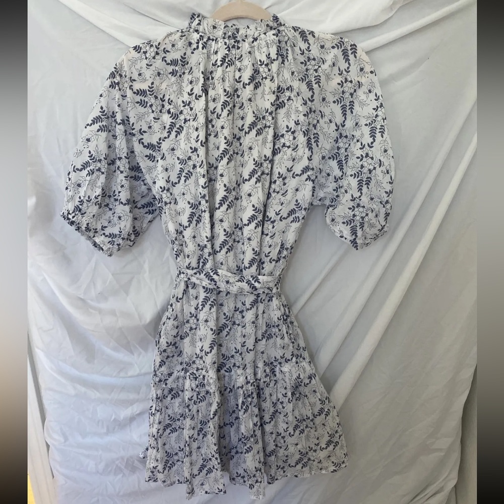 Cleobella Blue White Floral Cotton Puff Sleeve Nevah Mini Size Small Sundress - Picture 9 of 9